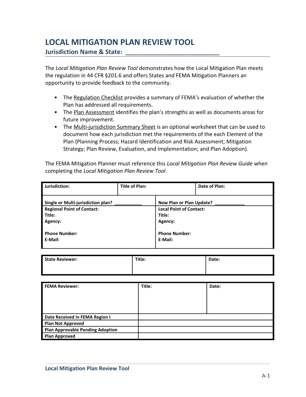 Local Mitigation Plan Review Tool