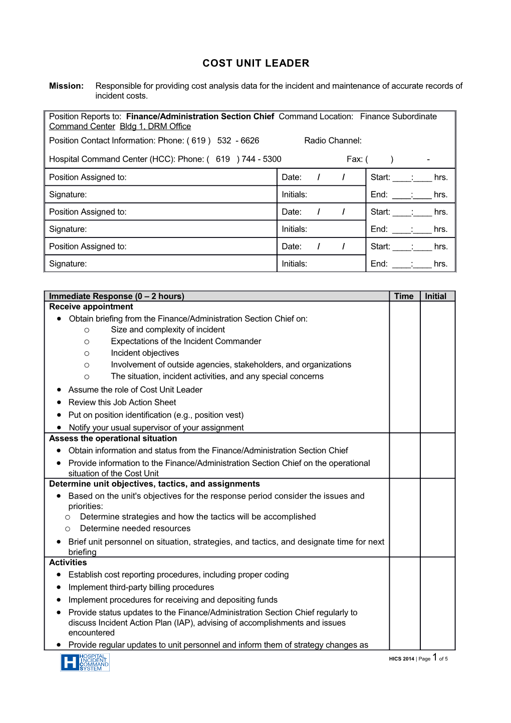 Cost Unit Leader