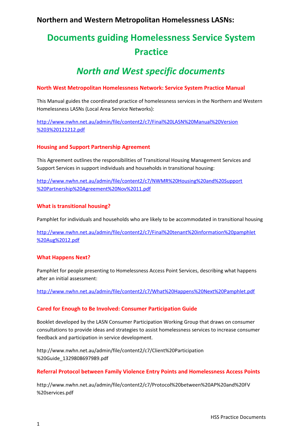 Northern and Western Metropolitan Homelessness Lasns