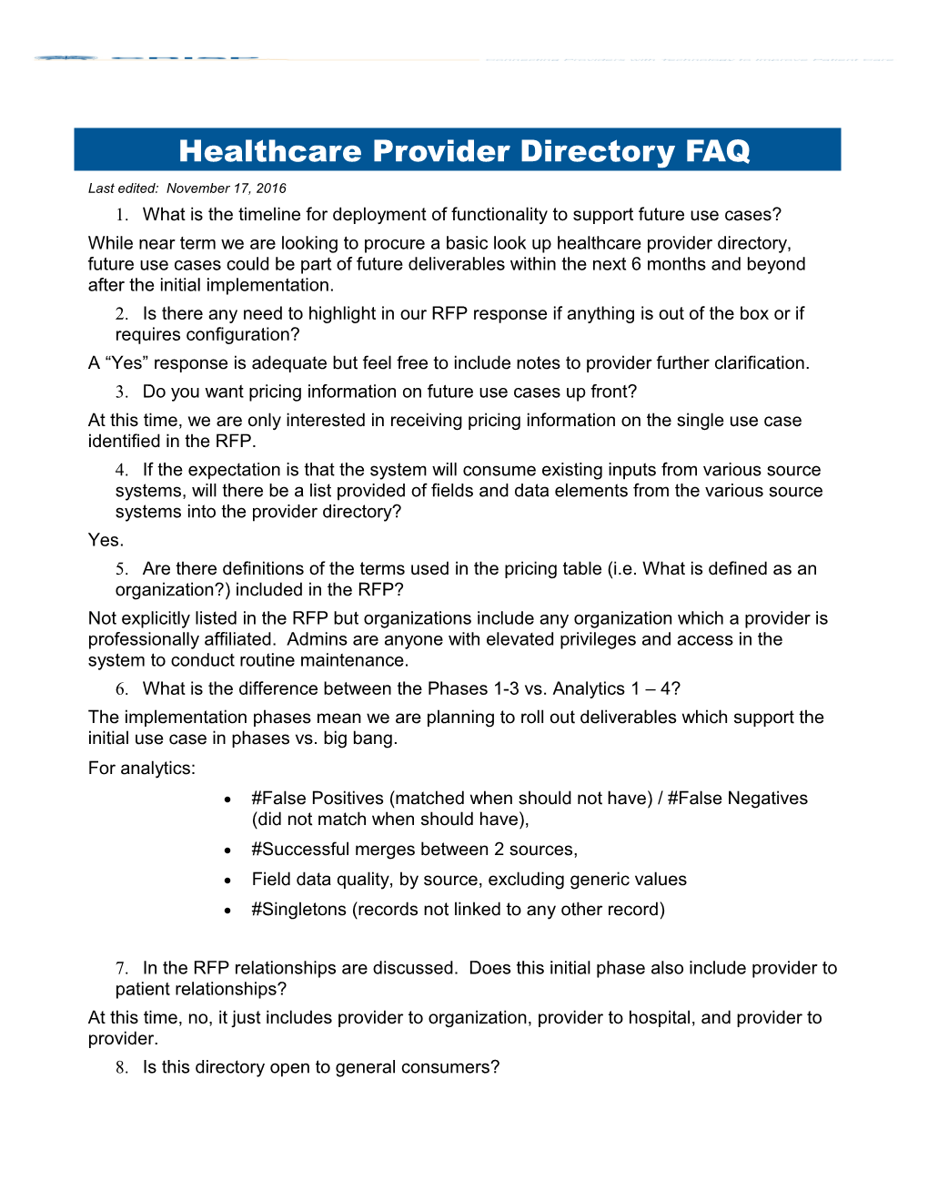 Healthcare Provider Directory FAQ