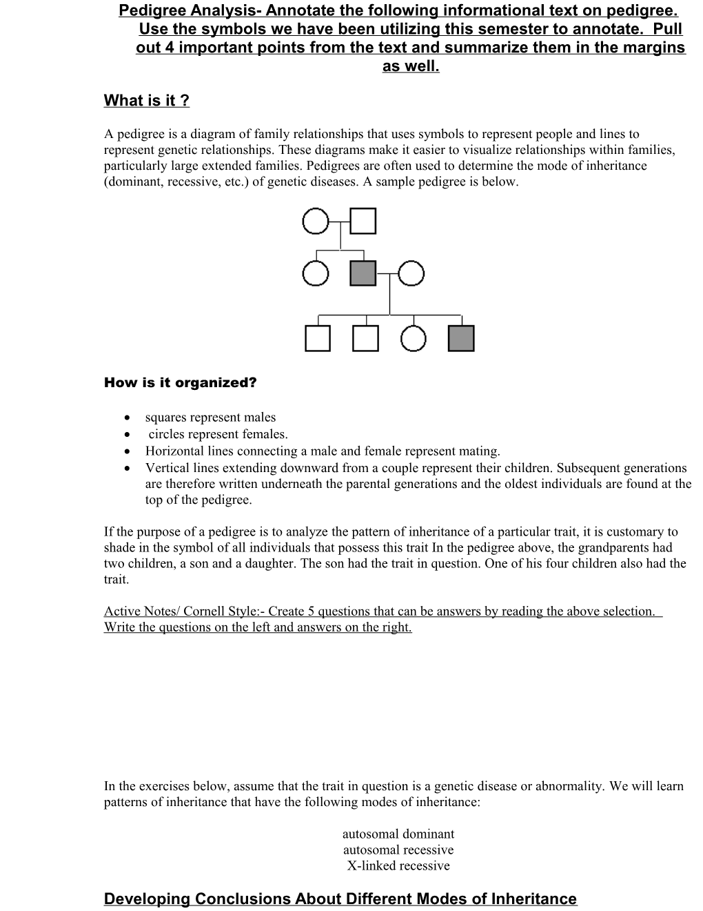 Developing Conclusions About Different Modes of Inheritance