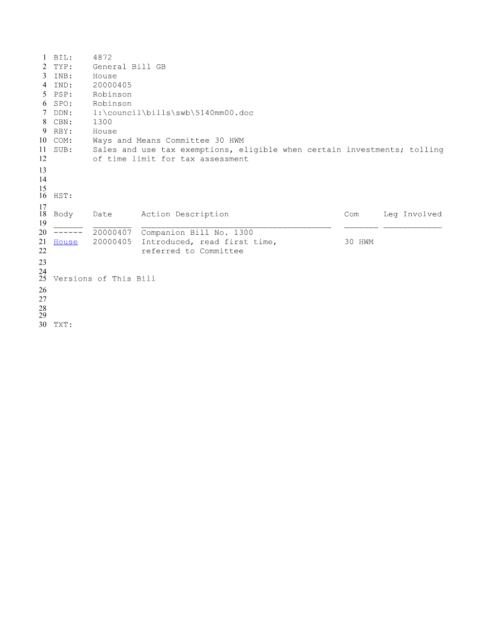 1999-2000 Bill 4872: Sales and Use Tax Exemptions, Eligible When Certain Investments; Tolling