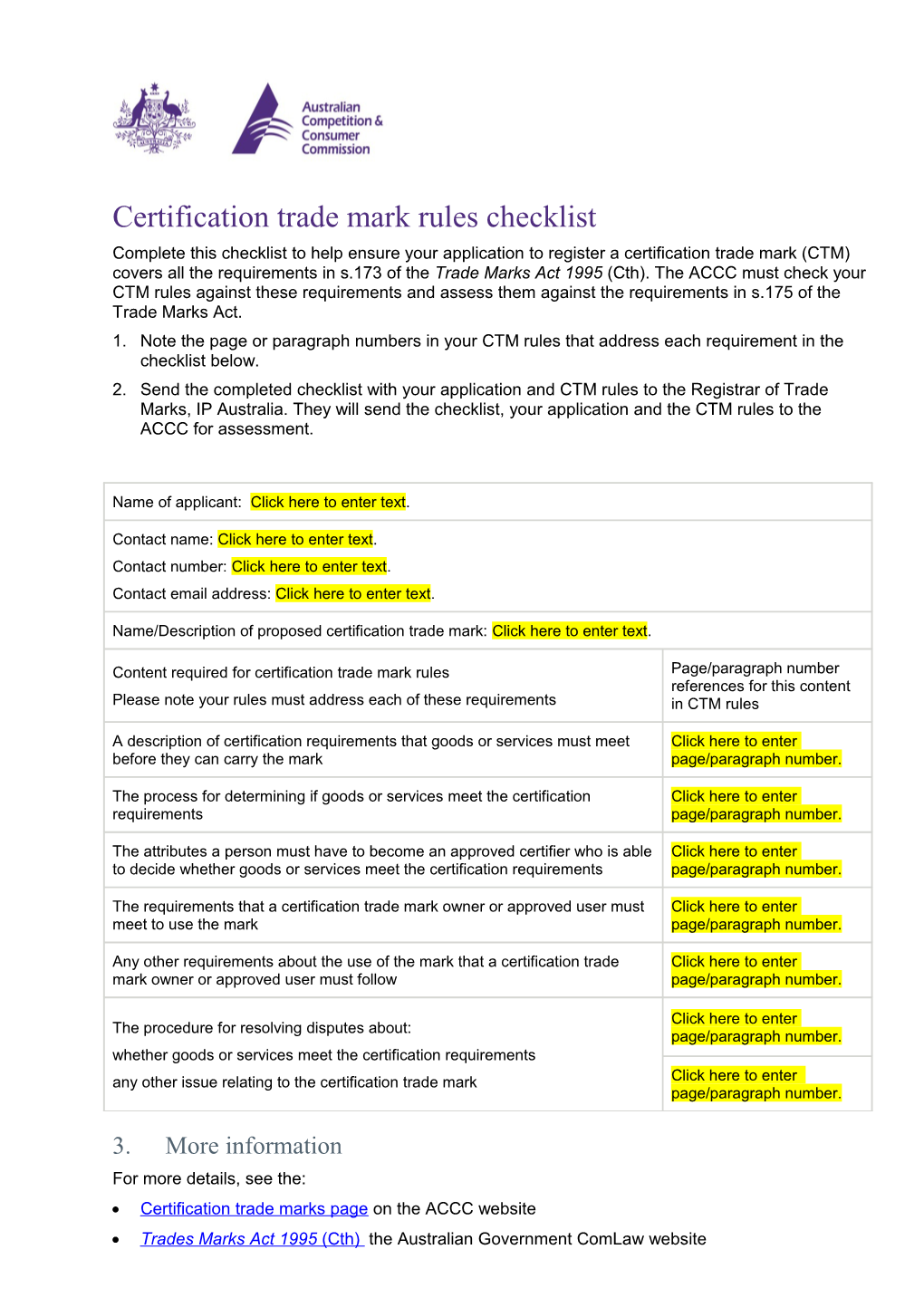 Certification Trade Mark Rules Checklist