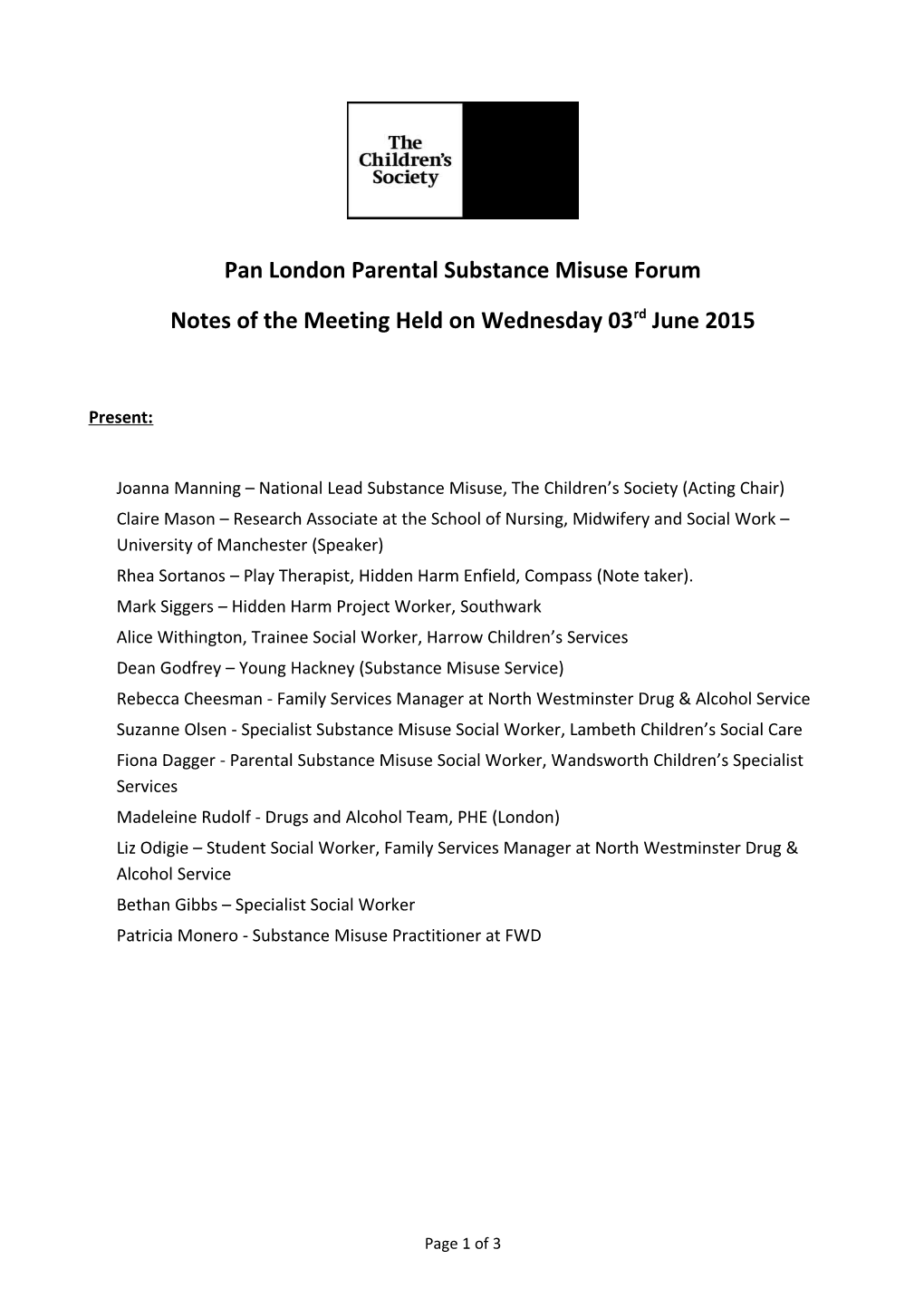 Pan London Parental Substance Misuse Forum