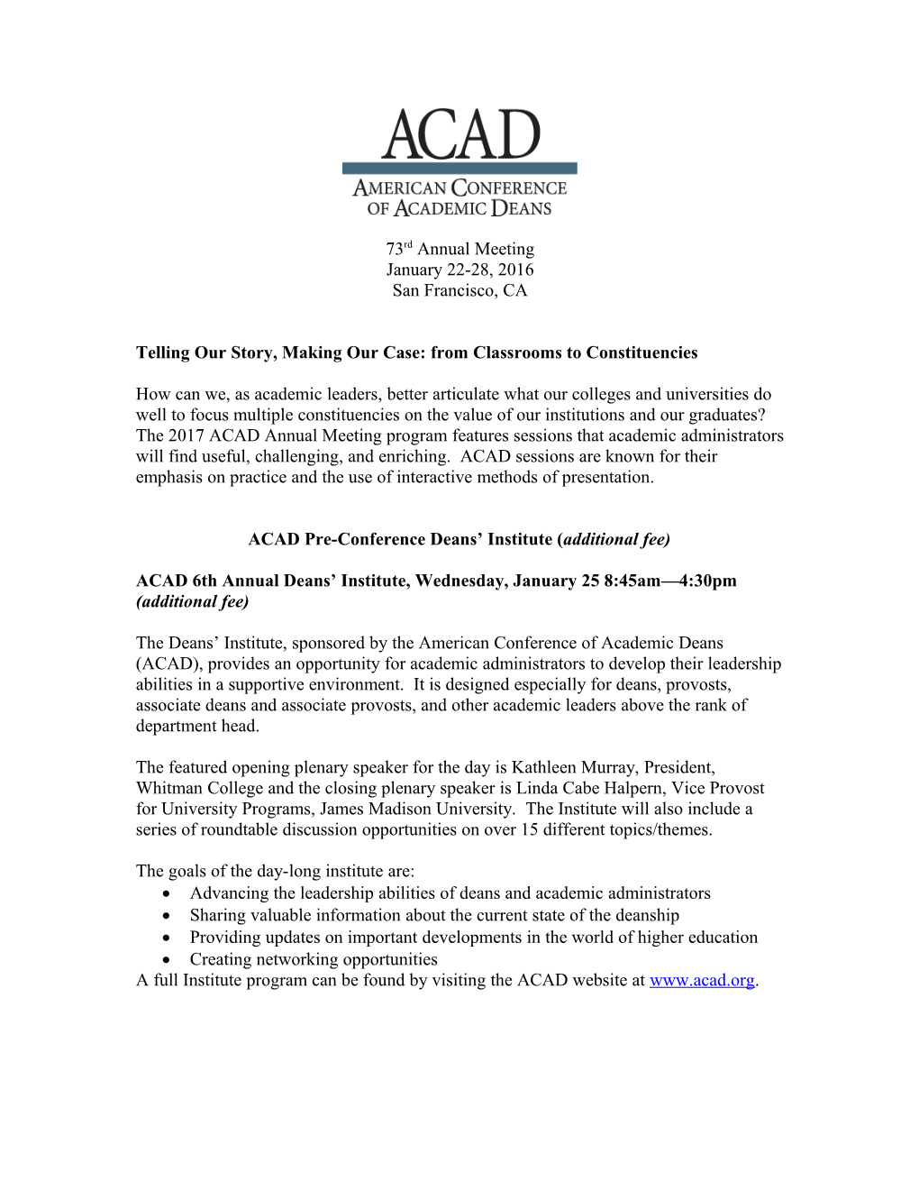 ACAD Pre-Conference Workshops