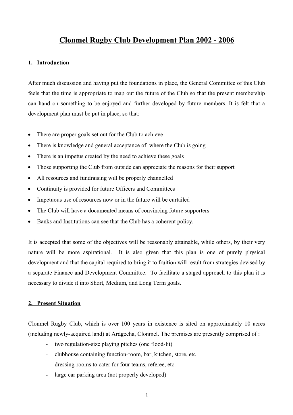 Rugby Club Development Plan