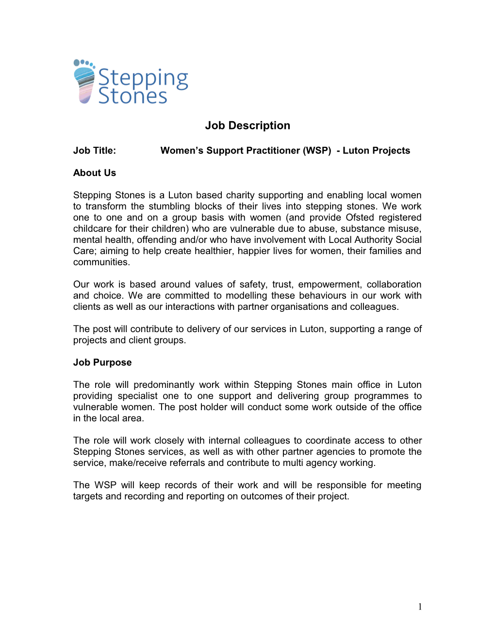 Job Title:Women S Supportpractitioner (WSP) -Luton Projects