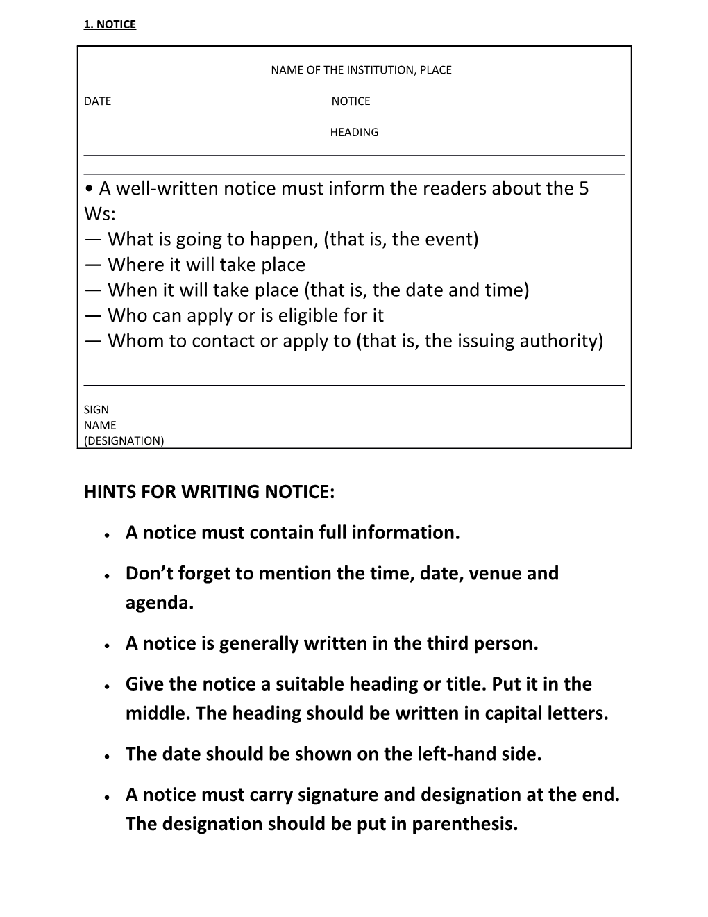 Hints for Writing Notice