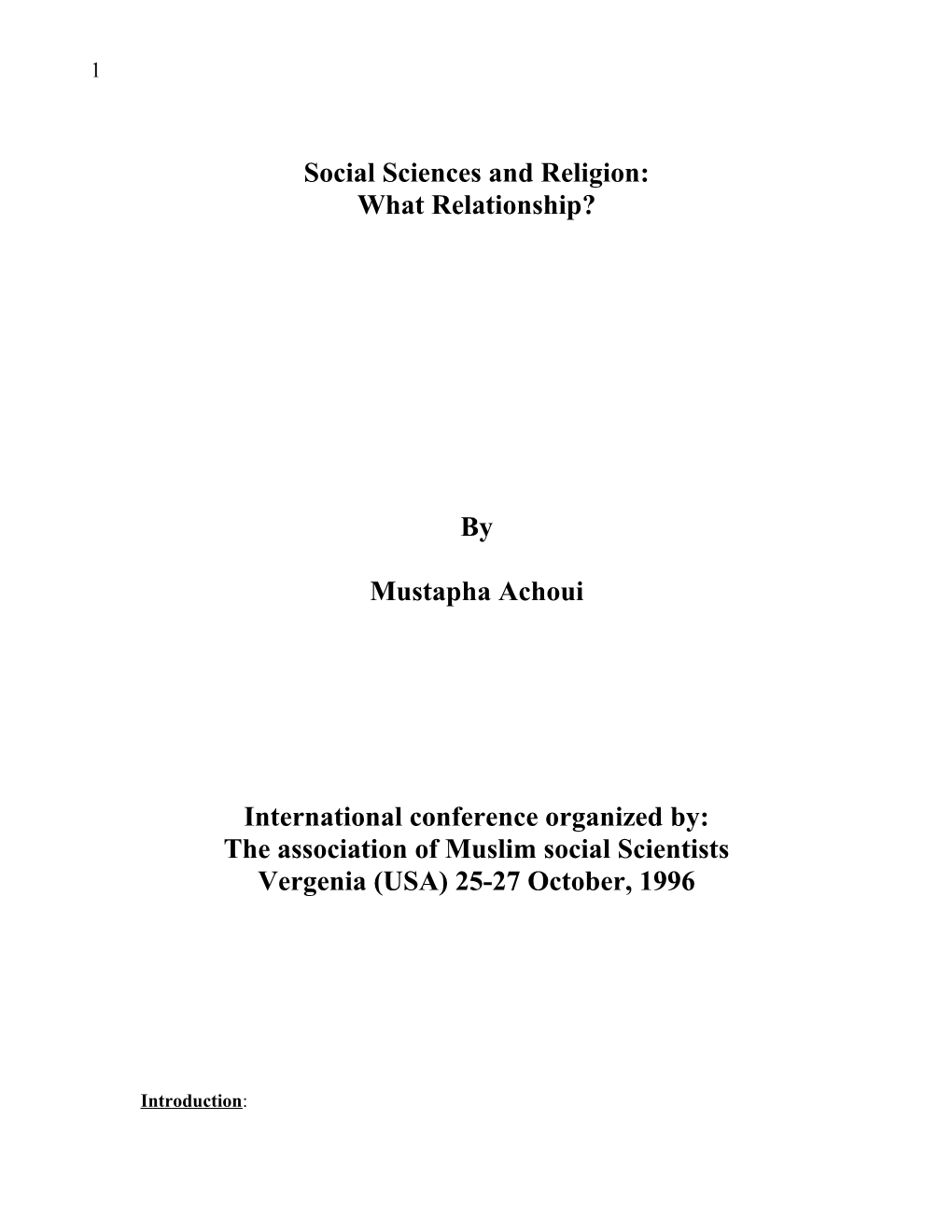 Social Sciences and Religion