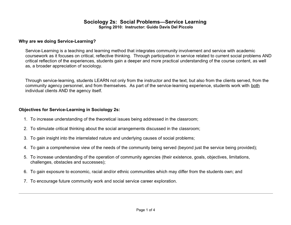 Objectives for Service-Learning