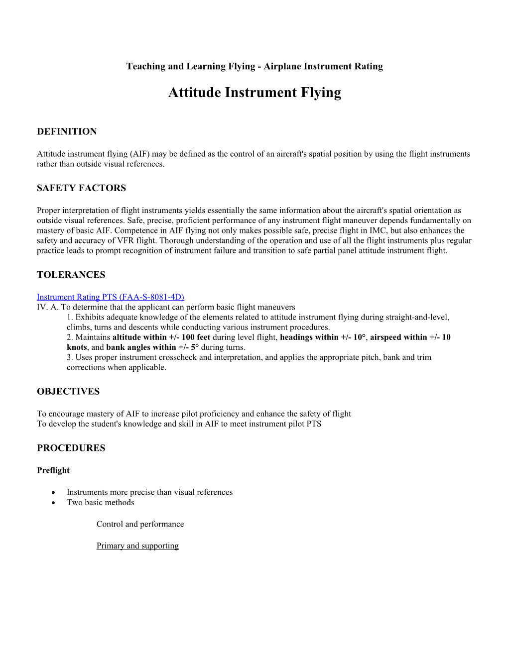 Teaching and Learning Flying - Airplane Instrument Rating
