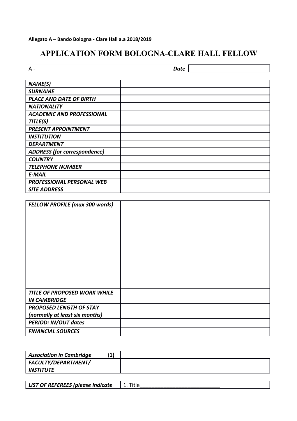 Form to Fill up by Fellowship Isa Candidates