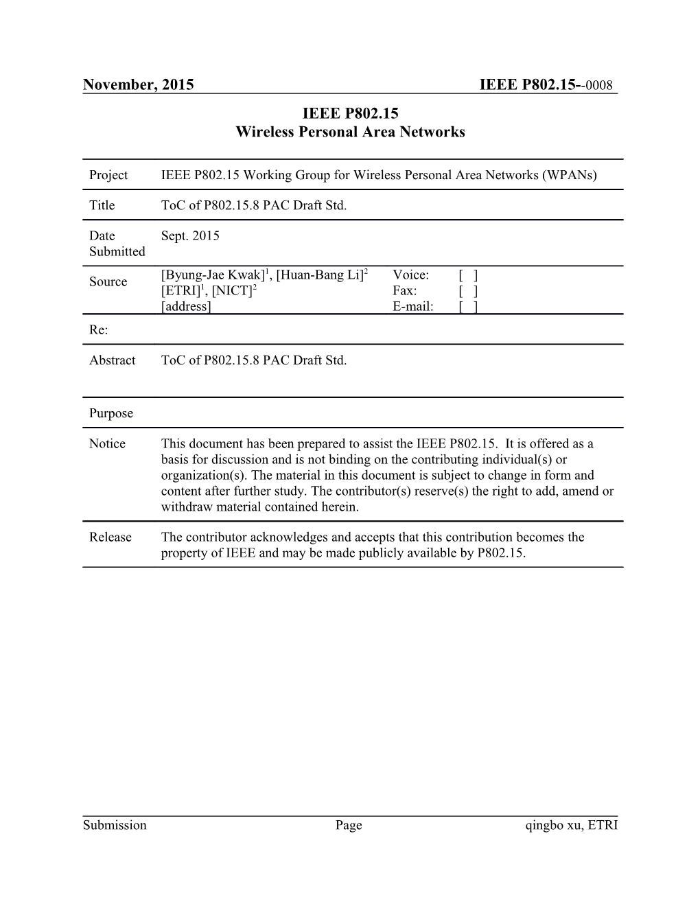 Toc of P802.15.8 PAC Draft Std