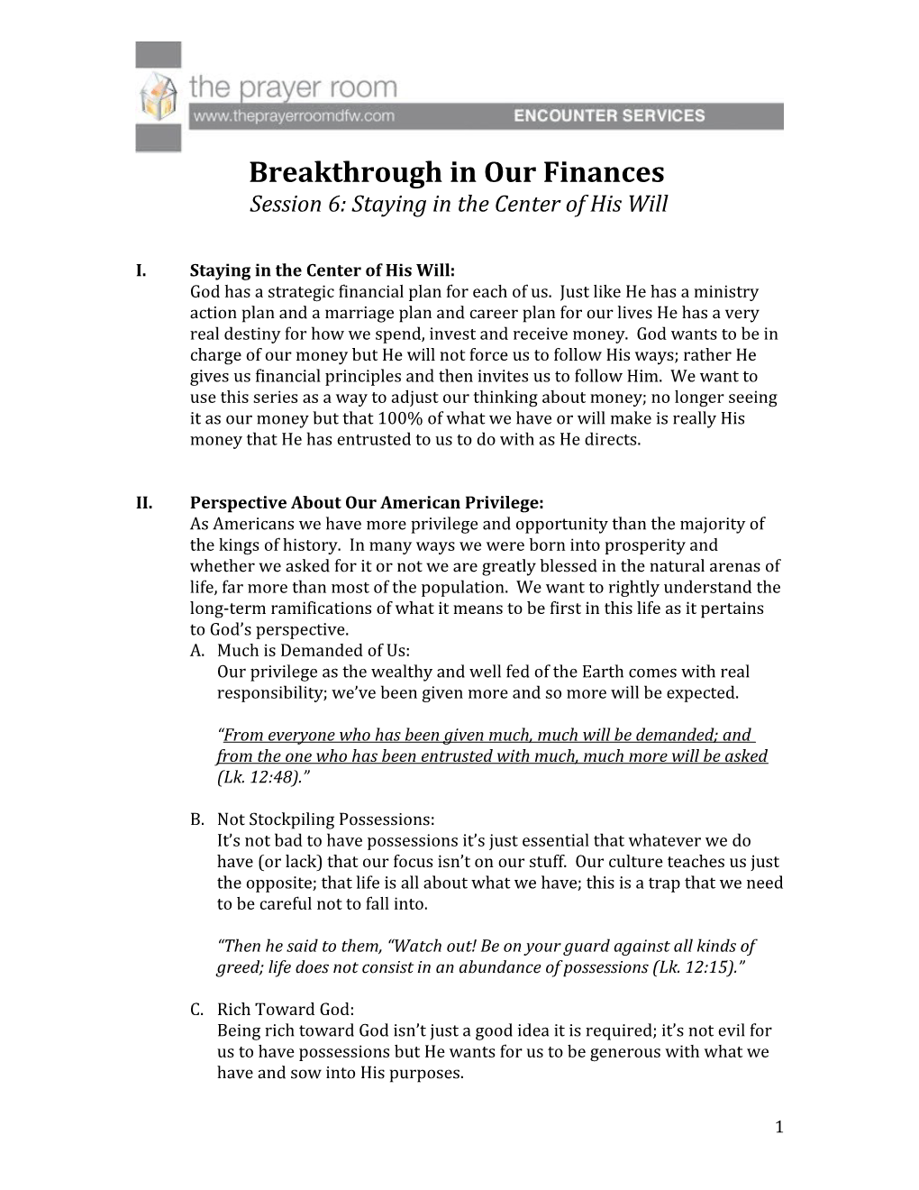 Breakthrough in Our Finances