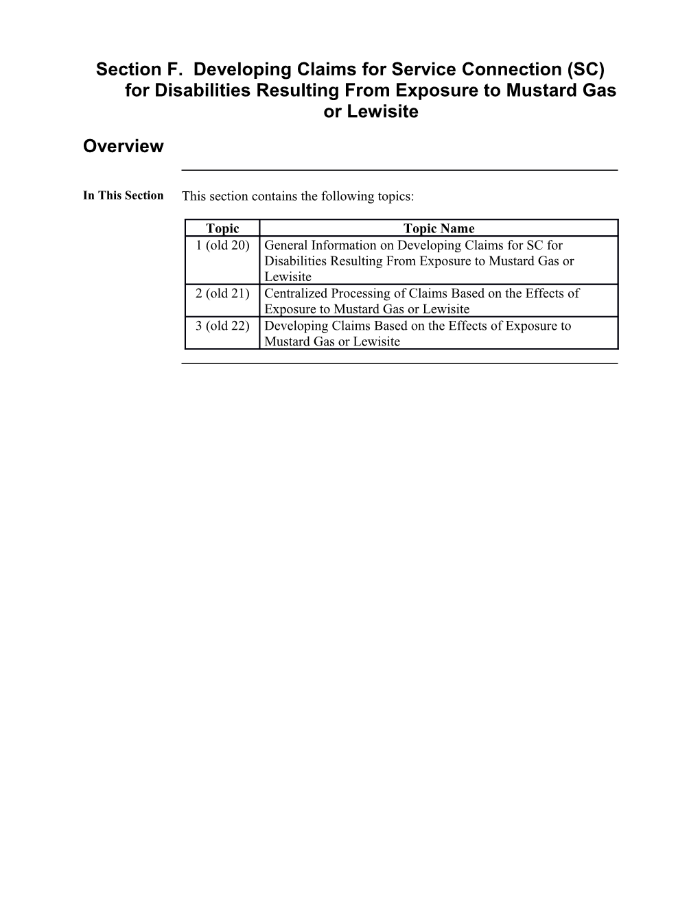 Section F. Claims for Service Connection for Disabilities Resulting from Exposure to Mustard