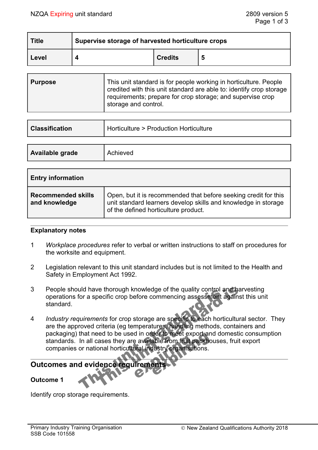 2809 Supervise Storage of Harvested Horticulture Crops