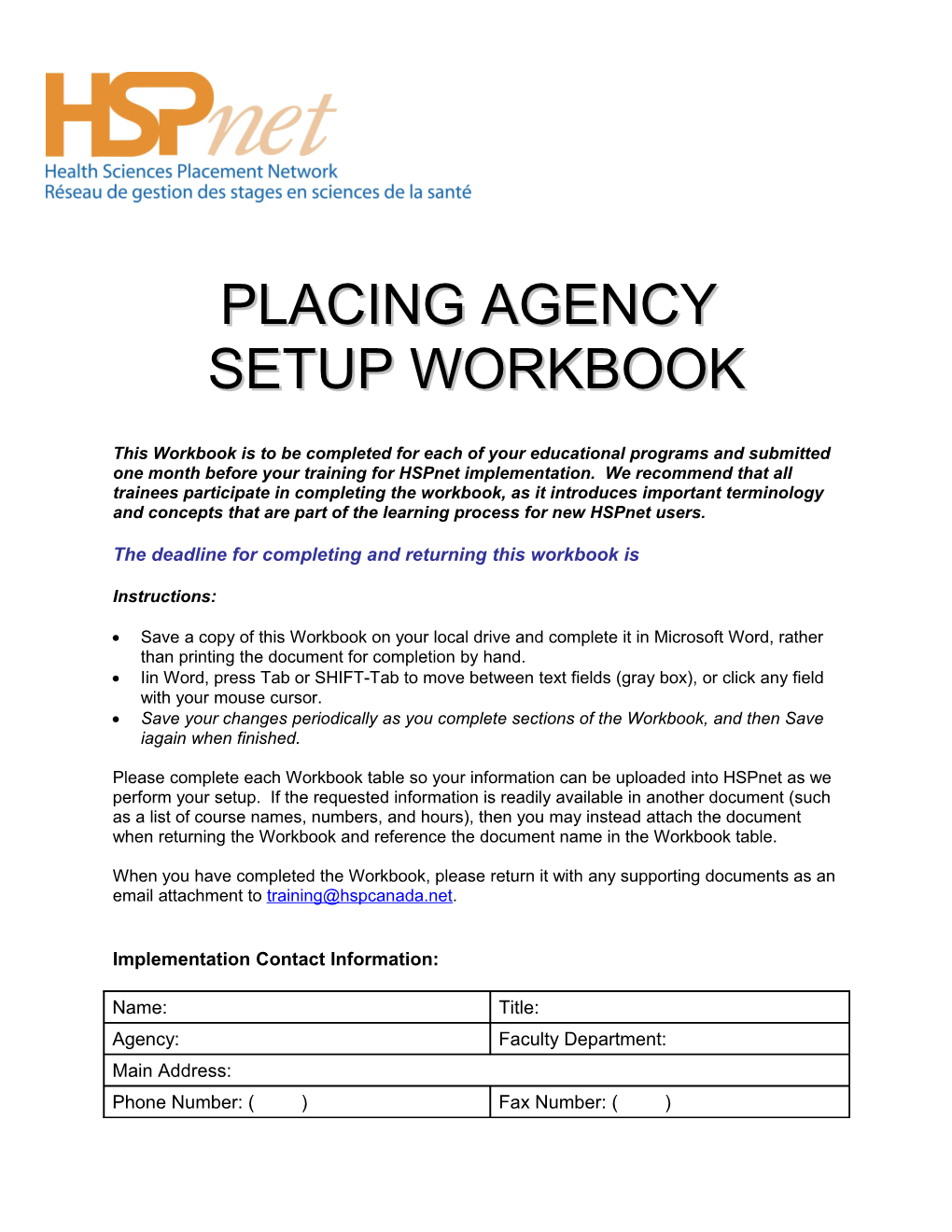 Hspnet Placing Agency Setup Workbook Page Iii