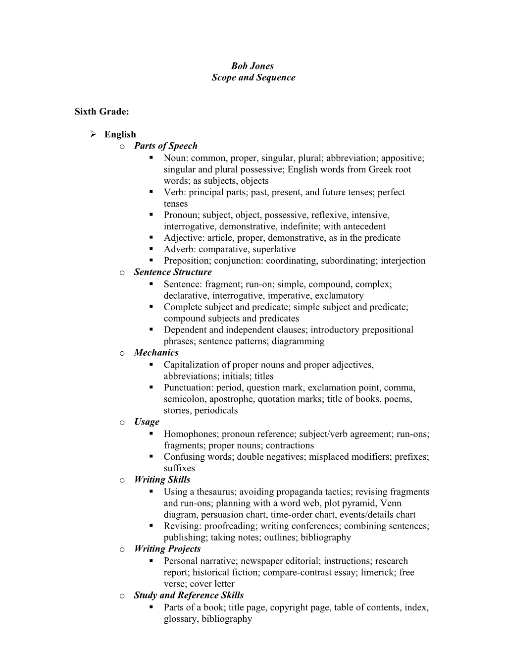 Abeka Scope and Sequence