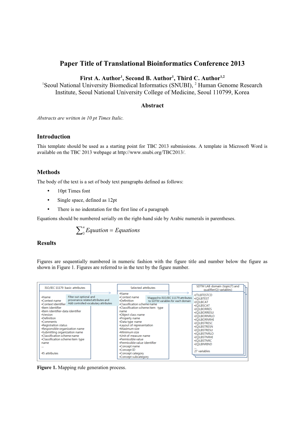 Paper Title of Translational Bioinformatics Conference 2013