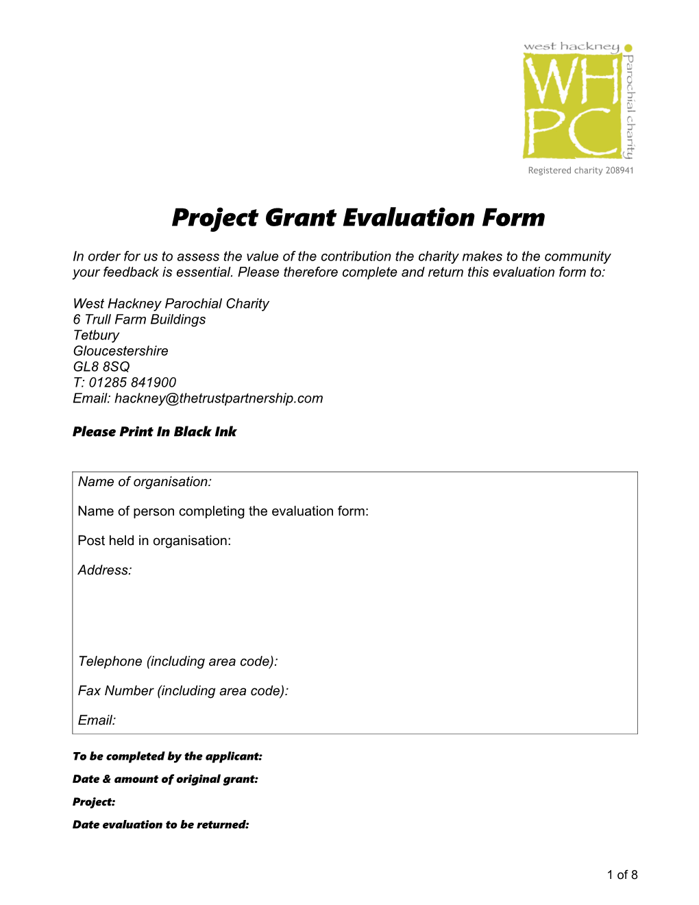 Evaluation of Grant from the WEST HACKNEY PAROCHIAL CHARITIES