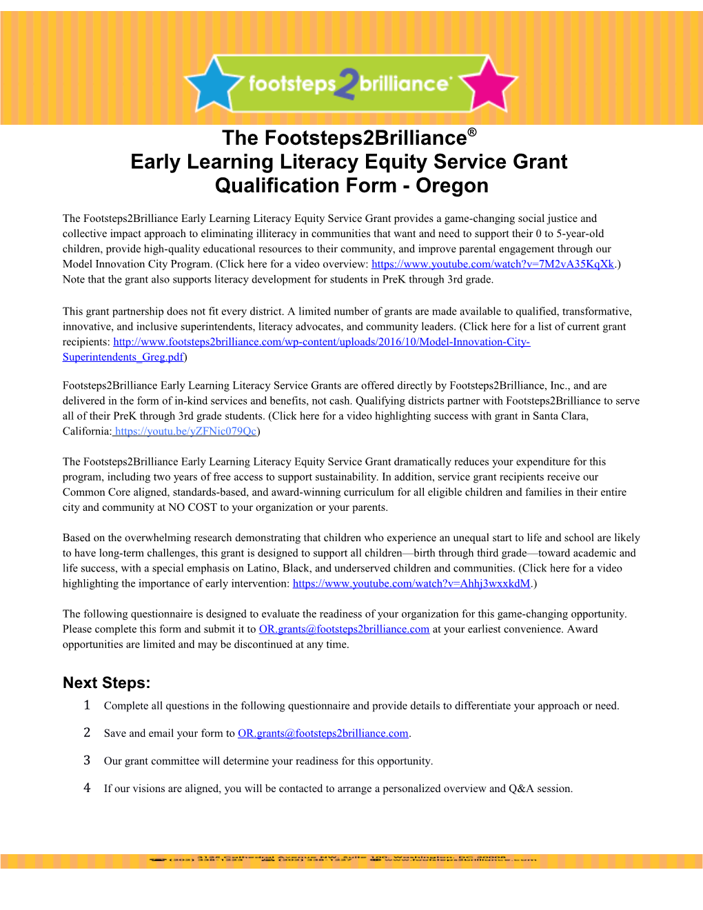 The Footsteps2brilliance Early Learning Literacyequity Service Grant Qualification Form