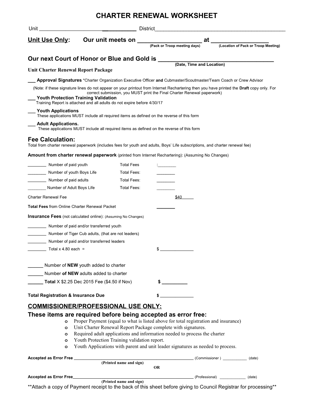 Charter Renewal Worksheet