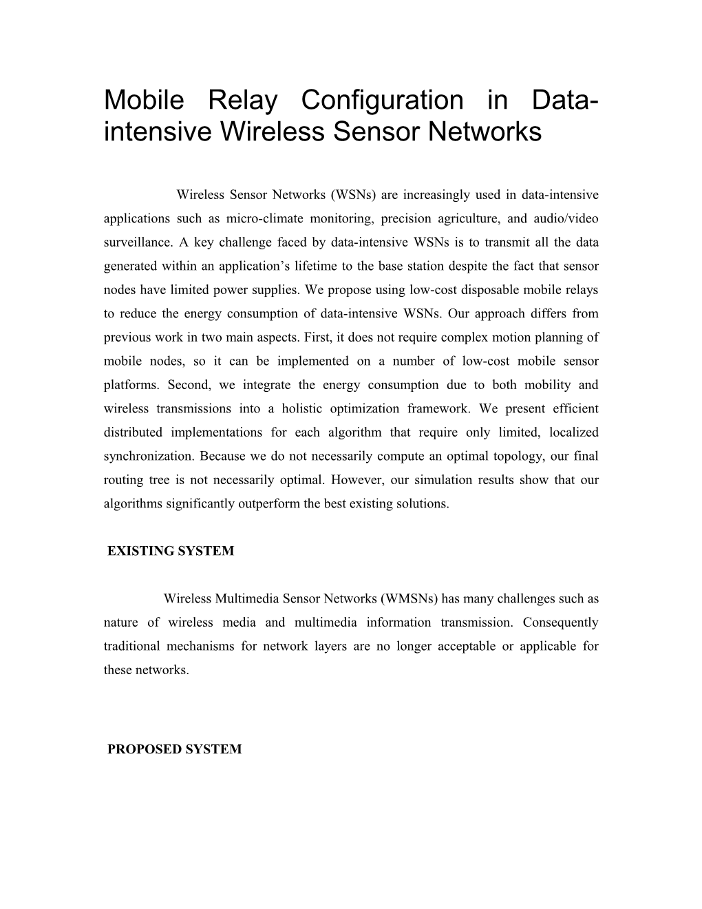 Mobile Relay Configuration in Data- Intensive Wireless Sensor Networks