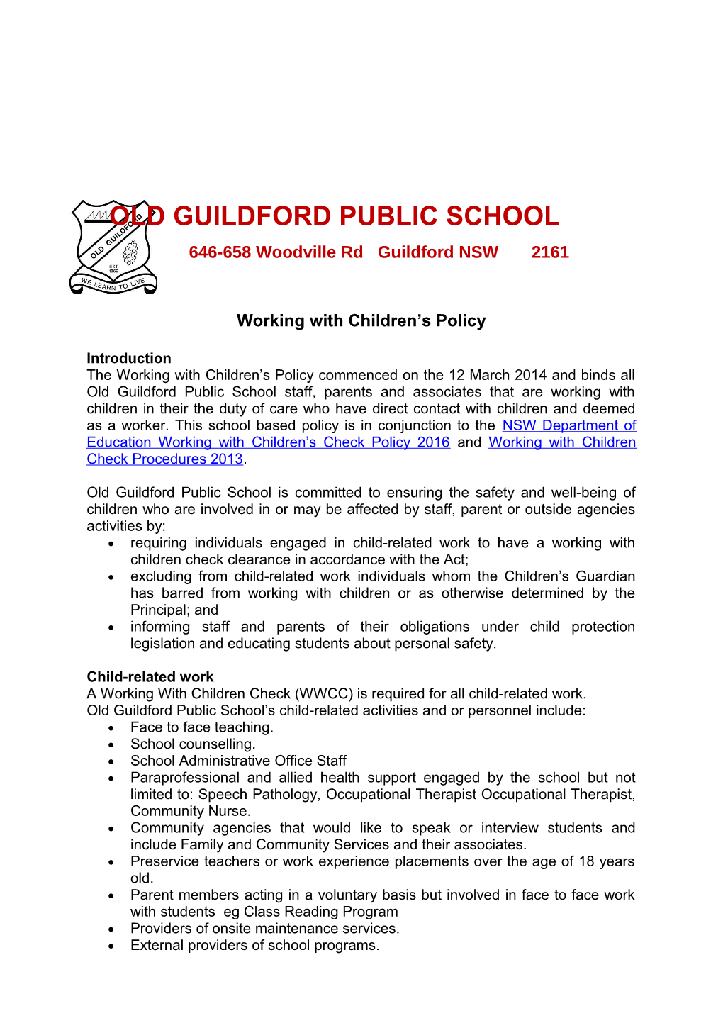 Working with Children S Policy