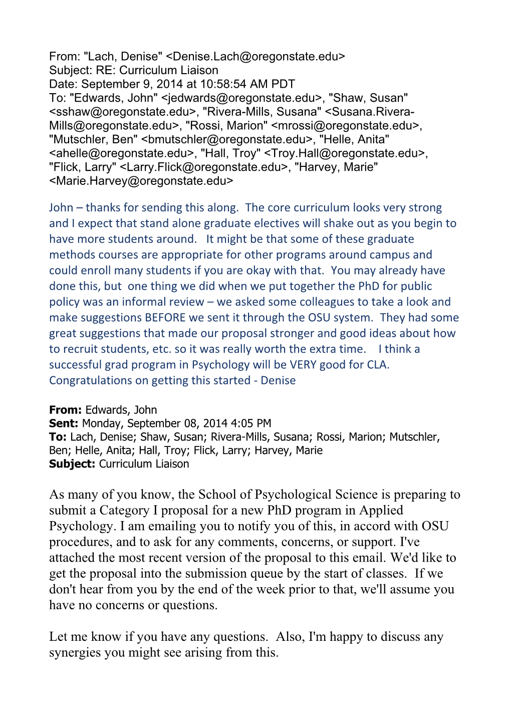 From: Lach, Denise &lt;&gt; Subject: RE: Curriculum Liaison Date: September 9, 2014 At