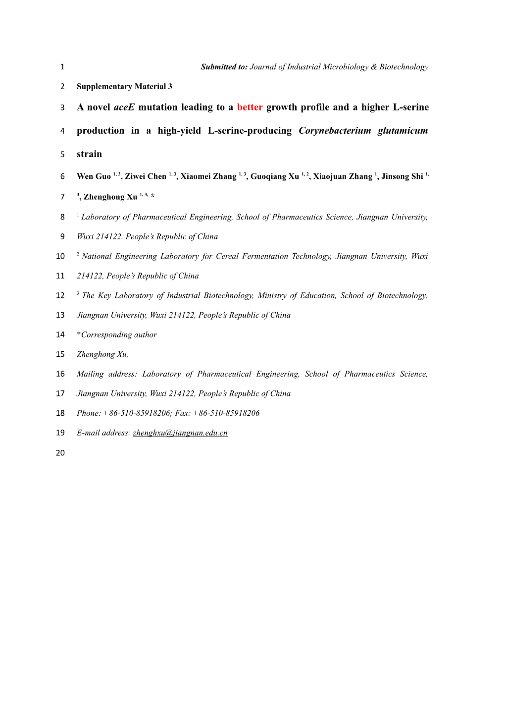 Submitted To: Journal of Industrial Microbiology & Biotechnology