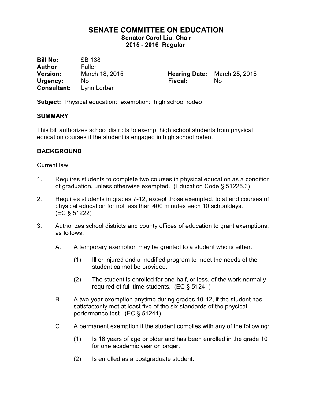 SB 138(Fuller)Page 1 of 2