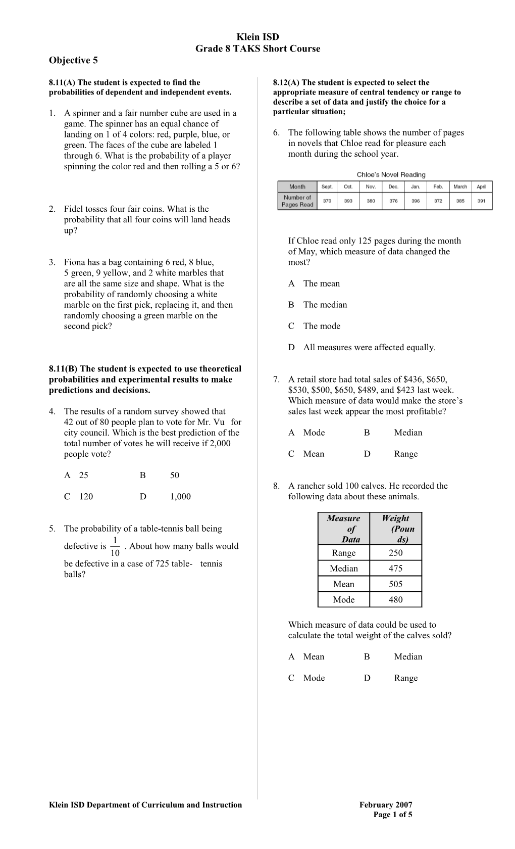 Grade 8 TAKS Short Course