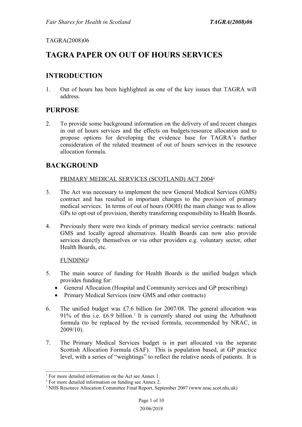 Fair Shares for Health in Scotland TAGRA(2008)06