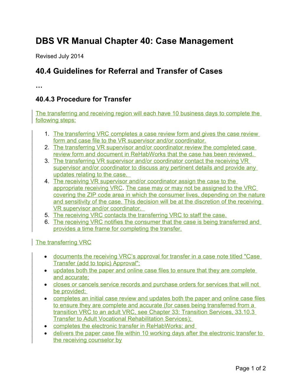 DBS VR Manual Chapter 40 Revisions, July 2014