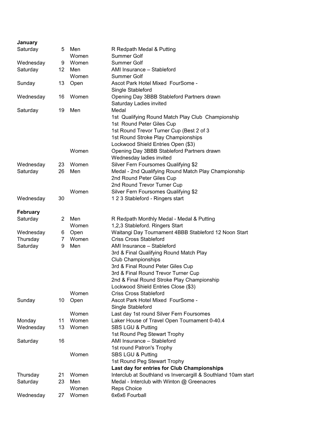 Nine Hole Golf Programme 2013