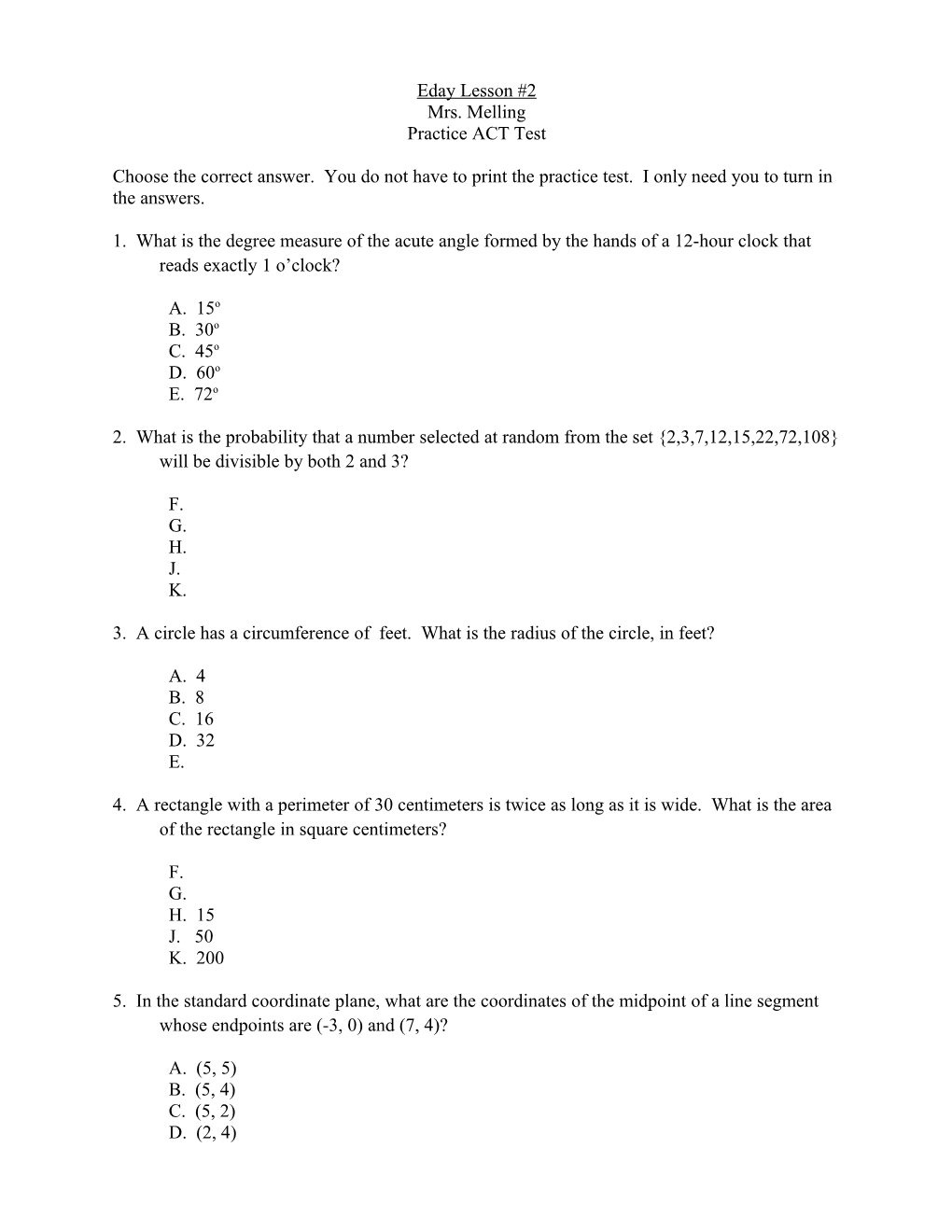 Practice ACT Test