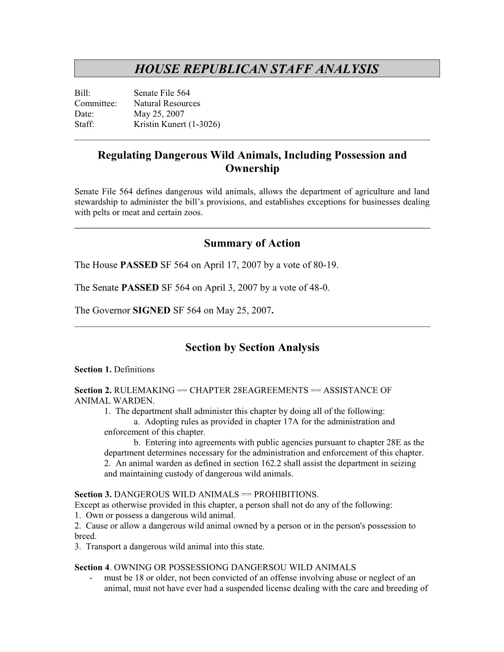 House Republican Staff Analysis