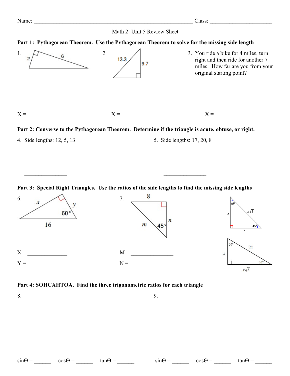 Part 2: Converse to the Pythagorean Theorem. Determine If the Triangle Is Acute, Obtuse