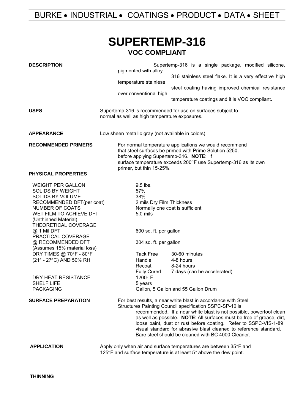 Burke * Industrial * Coatings * Product * Data * Sheet