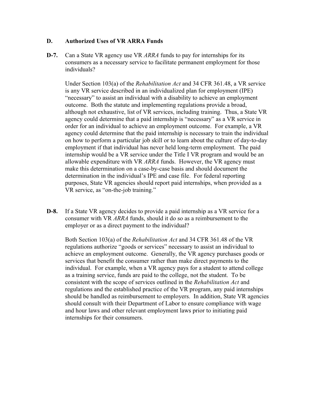 Guidance Modifications: Funds for Title I, Part B of the Rehabilitation Act of 1973, As