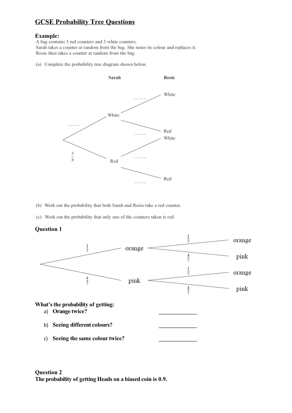 GCSE Probability Tree Questions