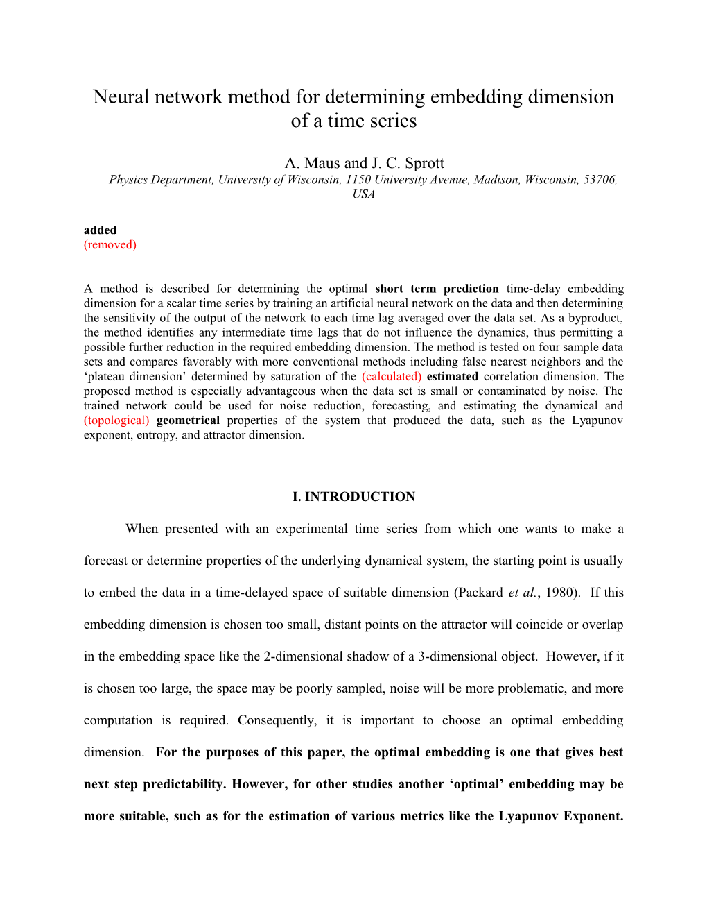 Neural Network Method for Determining Embedding Dimension