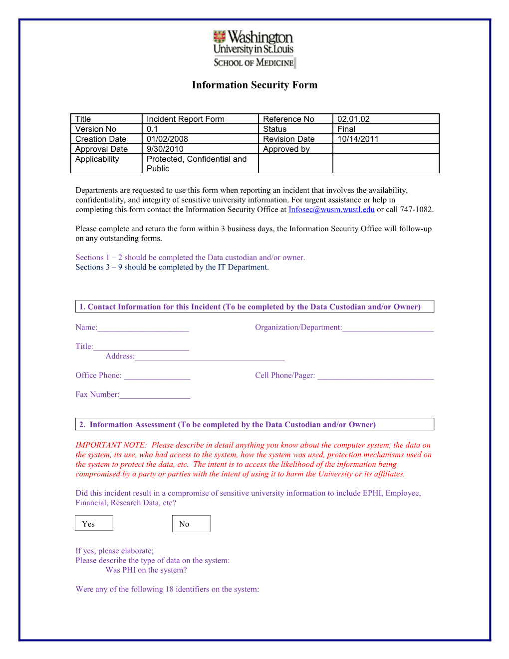 Incident Response Form