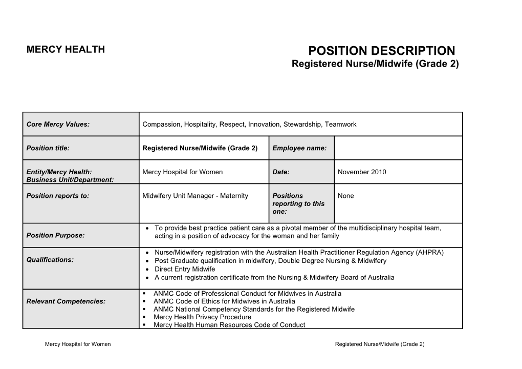 Registered Nurse/Midwife (Grade 2)