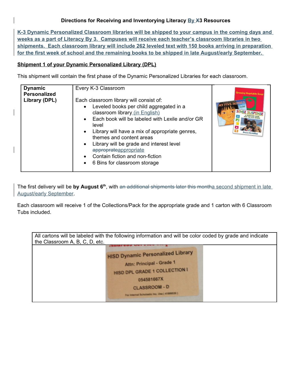 Directions for Receiving and Inventorying Literacy by X3 Resources