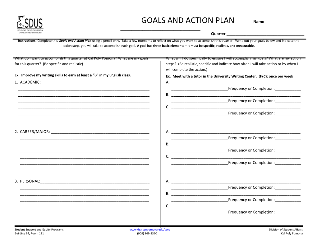 Goals and Action Plan
