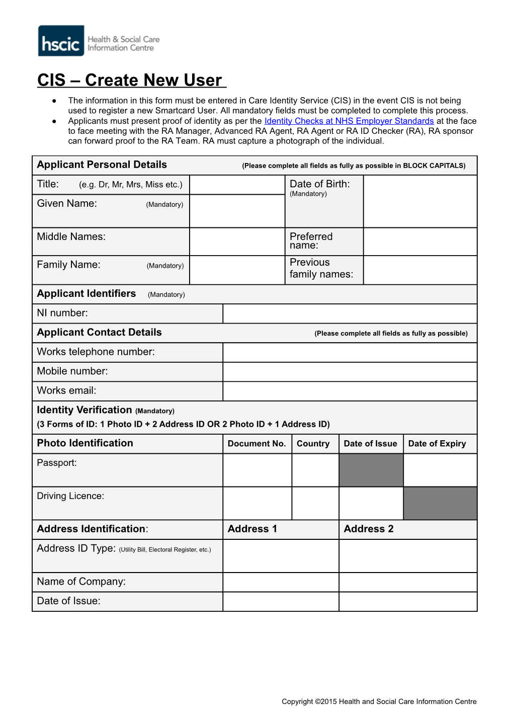 CIS - Create New User (RA Use Only)