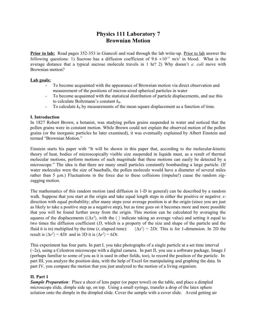 Physics 121 Laboratory Exercise