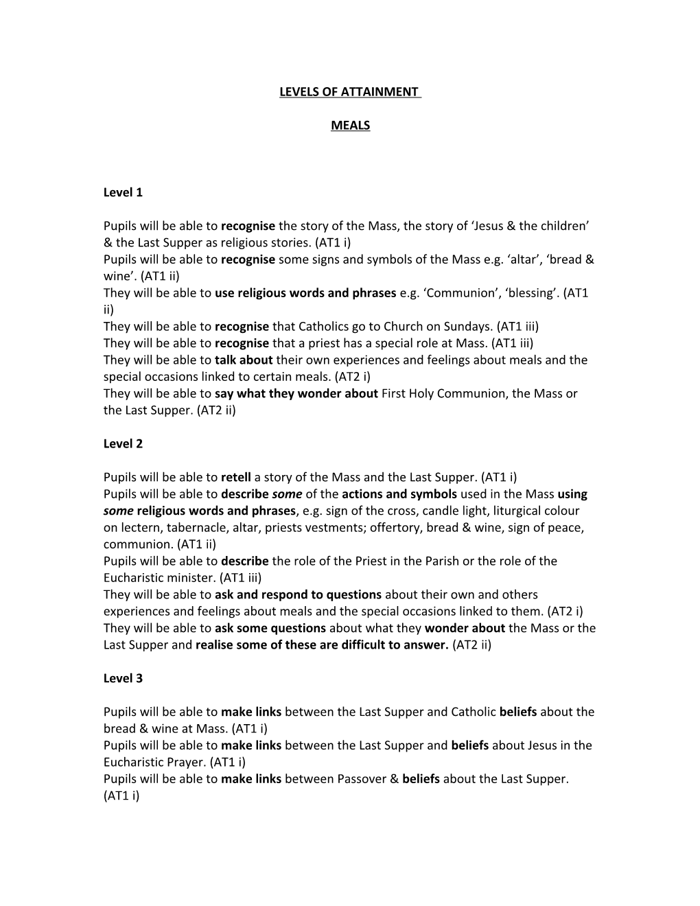 Levels of Attainment - Friends