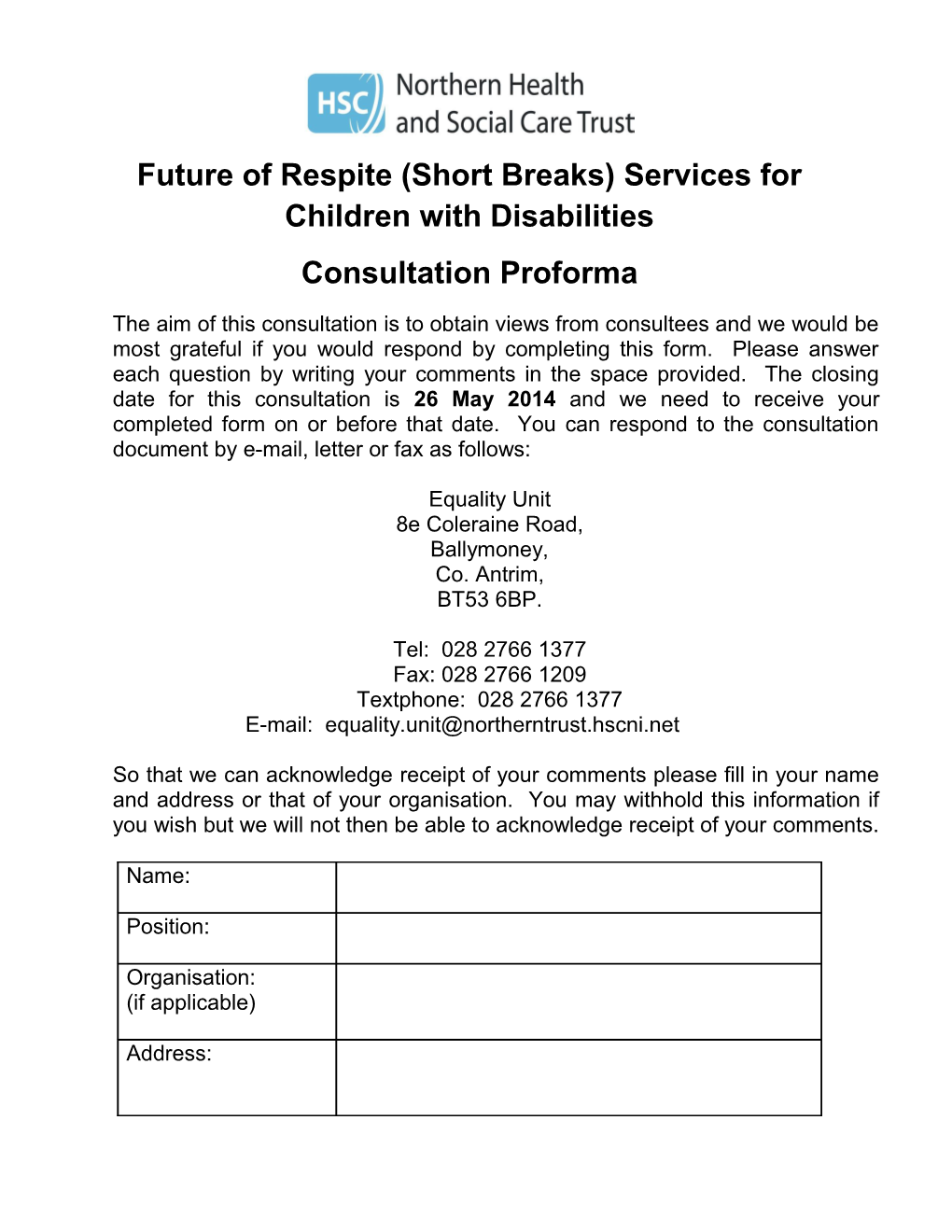 Future of Respite (Short Breaks) Services for Children with Disabilities